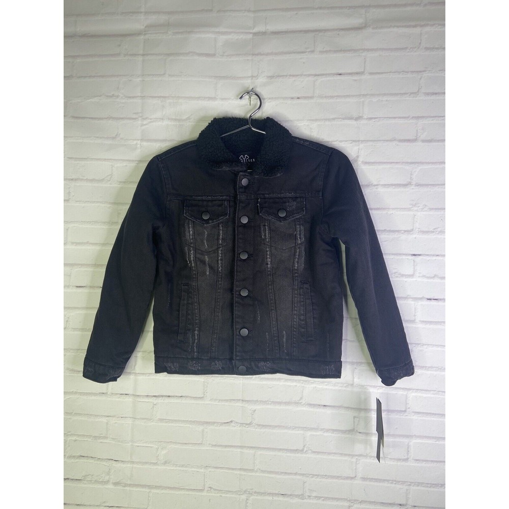 Jaywalker Big Kid Boys Denim Jean Jacket Sherpa Lined Black Distressed Size S